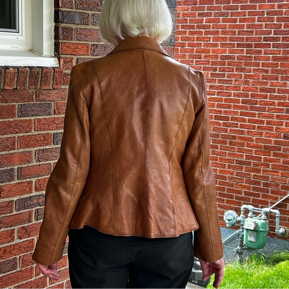 J. Jill Brown Leather Jacket.  Size X Small - Picture 14 of 14